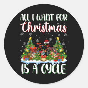 I Want For Christmas Is A Cycle Xmas Tree Lights  Classic Round Sticker