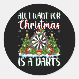 I Want For Christmas Is A Darts Xmas Tree Lights Classic Round Sticker
