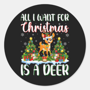 I Want For Christmas Is A Deer Xmas Tree Lights  Classic Round Sticker