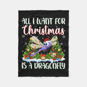 I Want For Christmas Is A Dragonfly Xmas Tree Ligh Fleece Blanket
