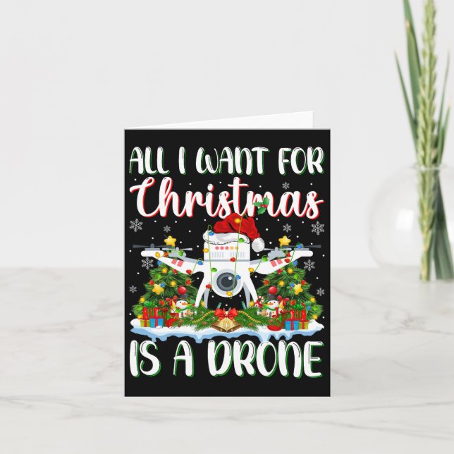 I Want For Christmas Is A Drone Xmas Tree Lights  Card (Front)