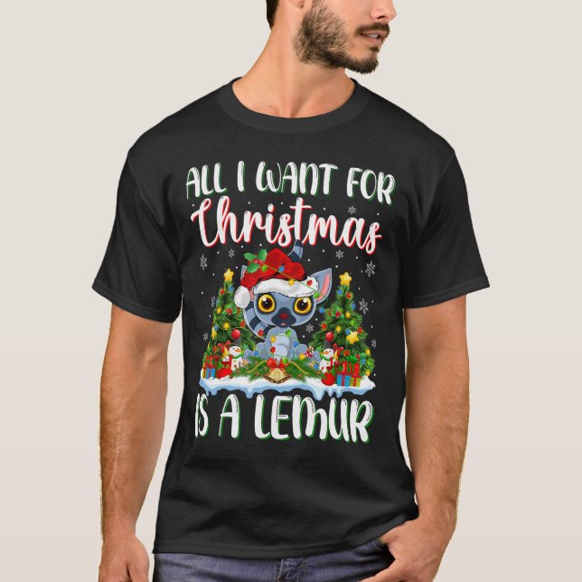 I Want For Christmas Is A Lemur Xmas Tree Lights  T-Shirt (Front)