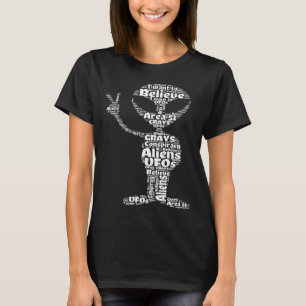 I Want To Believe  Alien Peace Sign Wordcloud Area T-Shirt