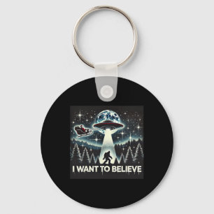 I Want To Believe Funny Ufo Bigfoot Santa Christma Keychain