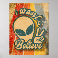 I Want To Believe, funny vintage cute alien