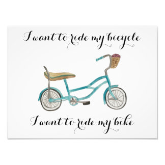 I Want to Ride My Bike Bicycle Illustration Photo Print