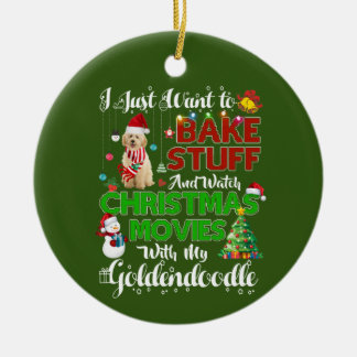 I want to watch christmas movies GOLDENDOODLE Ceramic Ornament