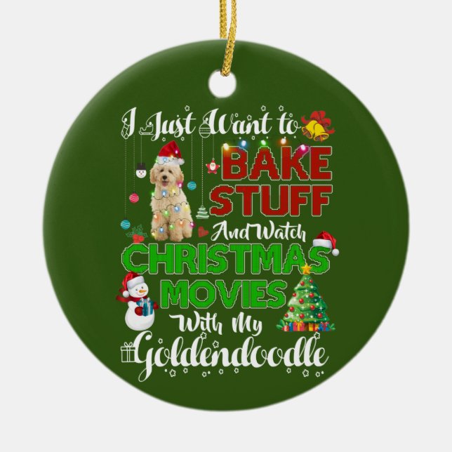 I want to watch christmas movies goldendoodle ceramic ornament (Front)