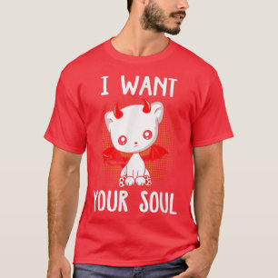 I Want Your Soul Cute Devil Cat Halloween 2022  T-Shirt