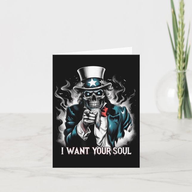 I Want Your Soul – Skeleton Sam Creepy Halloween H Card (Front)
