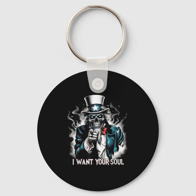 I Want Your Soul – Skeleton Sam Creepy Halloween H Keychain (Front)
