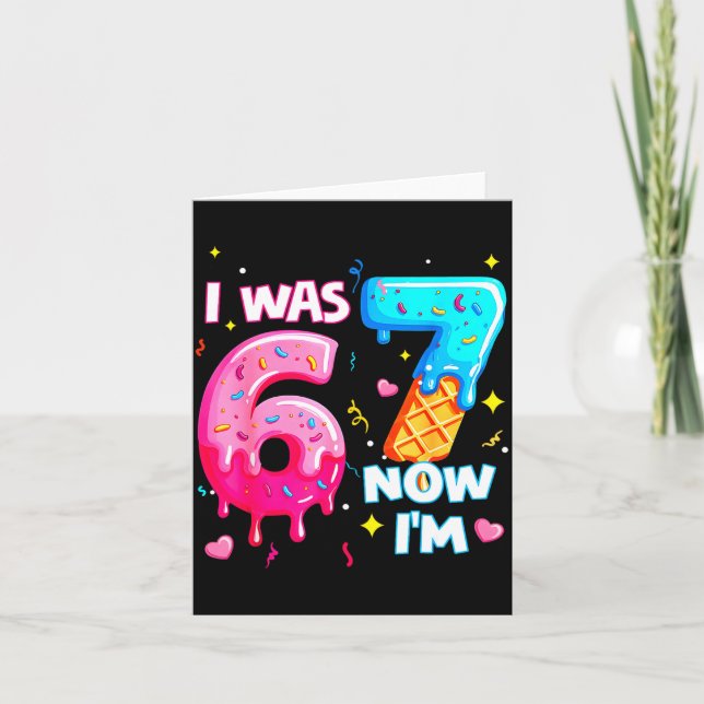 I Was 6 Now 7 7th Birthday Ice Cream Dripng Kids 6 Card (Front)