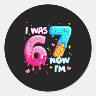 I Was 6 Now 7 7th Birthday Ice Cream Dripng Kids 6 Classic Round Sticker