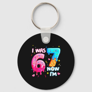 I Was 6 Now 7 7th Birthday Ice Cream Dripng Kids 6 Keychain