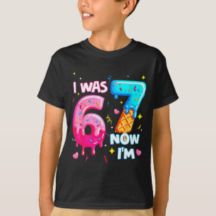 I Was 6 Now 7 7th Birthday Ice Cream Dripng Kids 6 T-Shirt