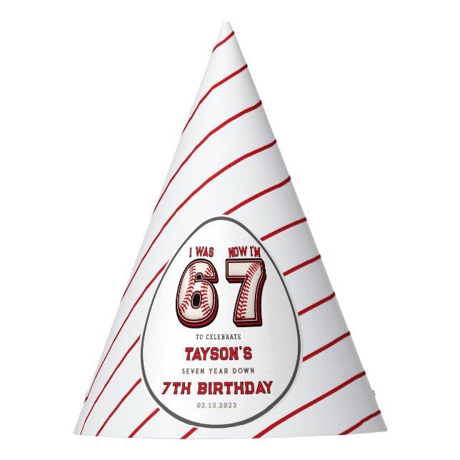 I Was 6, Now I’m 7 – Baseball 7th Birthday Party Hat (Front)