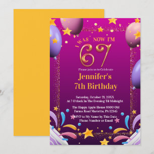 I Was 6 Now I’m 7 Birthday for kids  Invitation