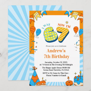 I Was 6 Now I’m 7 Colorful Kids Birthday Party  Invitation