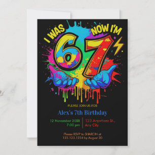  I Was 6 Now I’m 7 Colorful Paint Birthday Invitation