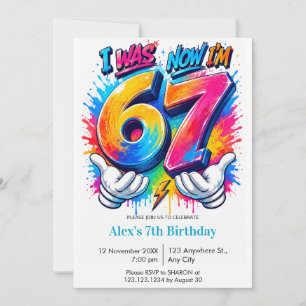 I Was 6 Now I’m 7 Colourful Graffiti Birthday Invitation