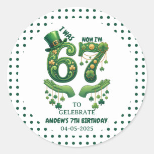 I Was 6 Now I’m 7 St. Patrick’s Day Boy Birthday Classic Round Sticker