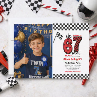 I Was 6, Now I’m 7 – Twin 7th Birthday for Kids Invitation