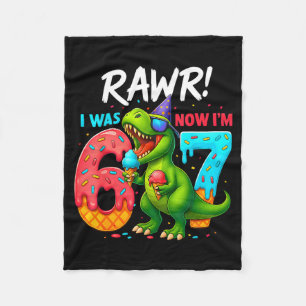I Was 6 Now I’m 7 Years Old 7th Birthday 6-7 T Rex Fleece Blanket