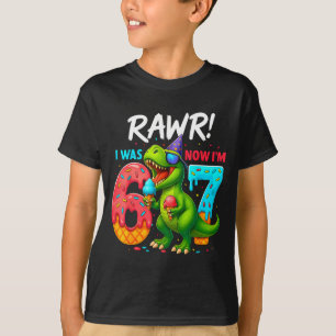 I Was 6 Now I’m 7 Years Old 7th Birthday 6-7 T Rex T-Shirt
