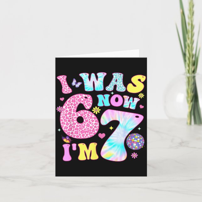 I Was 6 Now I'm 7 67 Meme Groovy Retro 7th Birthda Card (Front)