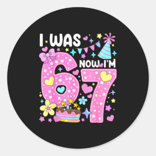 I Was 6 Now I'm 7 7th Birthday Girl Nk Coquette Bo Classic Round Sticker