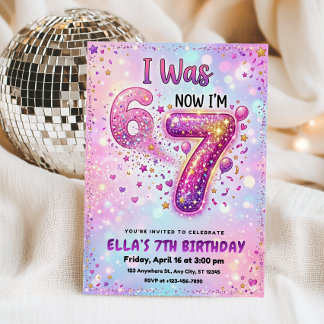 I Was 6 Now I'm 7 Birthday Invitation Rainbow 