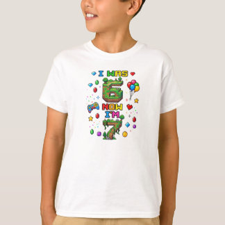 I Was 6 Now I'm 7 Pixel Block Birthday Graphic T-Shirt