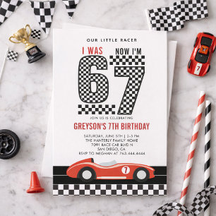 I Was 6 Now I'm 7 Race Car Boy 7th Birthday Party Invitation
