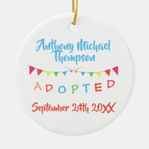 I was Adopted Banners Custom Name-Date Ceramic Ornament