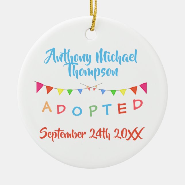 I was Adopted Banners Custom Name-Date Ceramic Ornament (Front)