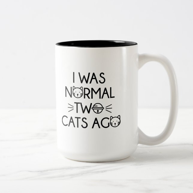 I Was Normal Two Cats Ago Two-Tone Coffee Mug (Right)