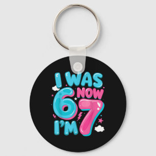 I Was Six Now I'm Seven 67 Groovy 7th Birthday Dec Keychain