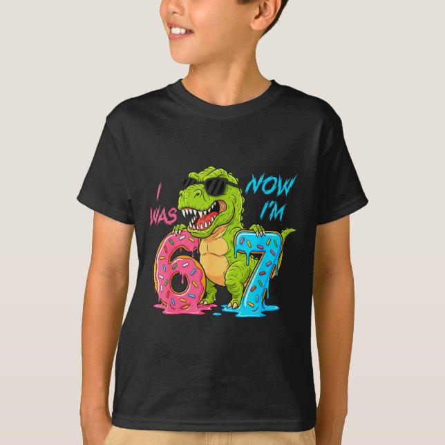 I Was Six Now I'm Seven T-rex Dinosaur 67 Meme 7th T-Shirt (Front)