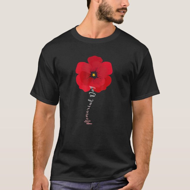 I Wear A Little Poppy Flower Memorial Day Veteran  T-Shirt (Front)