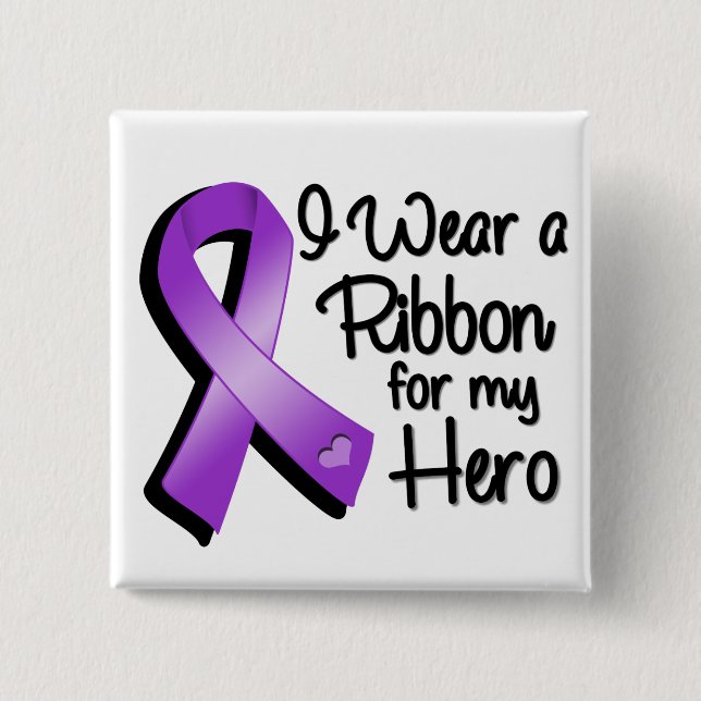 I Wear a Purple Ribbon For My Hero 2 Inch Square Button (Front)