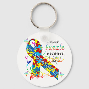 I Wear A Puzzle Because I Love My Granddaughter Keychain