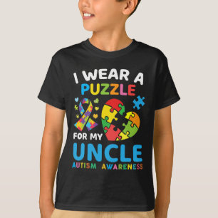 I Wear A Puzzle For My Uncle Autism Awareness Blue T-Shirt