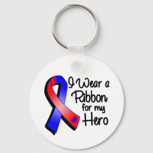 I Wear a Red and Blue Ribbon For My Hero Keychain