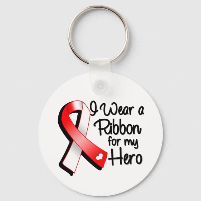 I Wear a Red and White Ribbon For My Hero Keychain (Front)
