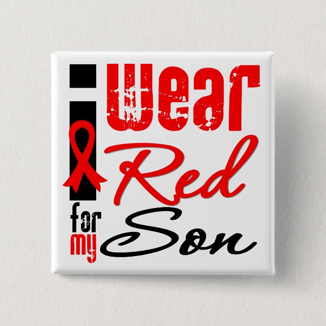 I Wear a Red Ribbon For My Son 2 Inch Square Button (Front)