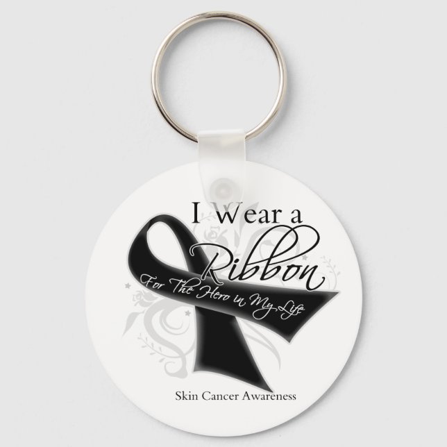 I Wear a Ribbon For My Hero - Melanoma Keychain (Front)
