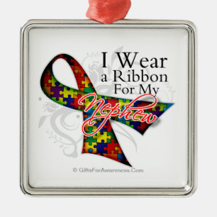 I Wear a Ribbon For My Nephew - Autism Awareness Metal Ornament