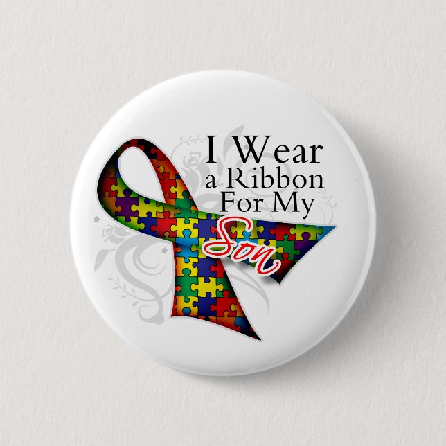I Wear a Ribbon For My Son - Autism Awareness 2 Inch Round Button (Front)
