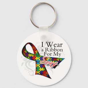 I Wear a Ribbon For My Sons - Autism Awareness Keychain
