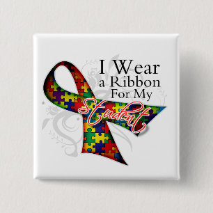 I Wear a Ribbon For My Student - Autism Awareness 2 Inch Square Button